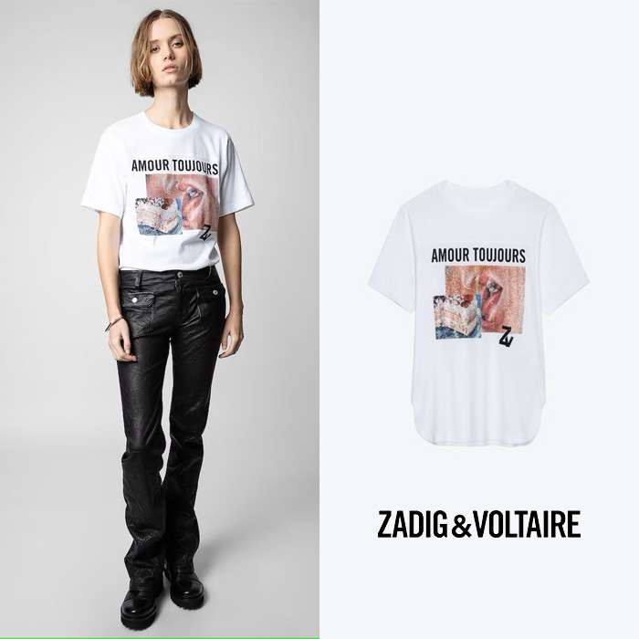 ZADIG&amp;VOLTAIRE 쟈딕앤볼테르 화이트 보우 포토프린트 티셔츠
